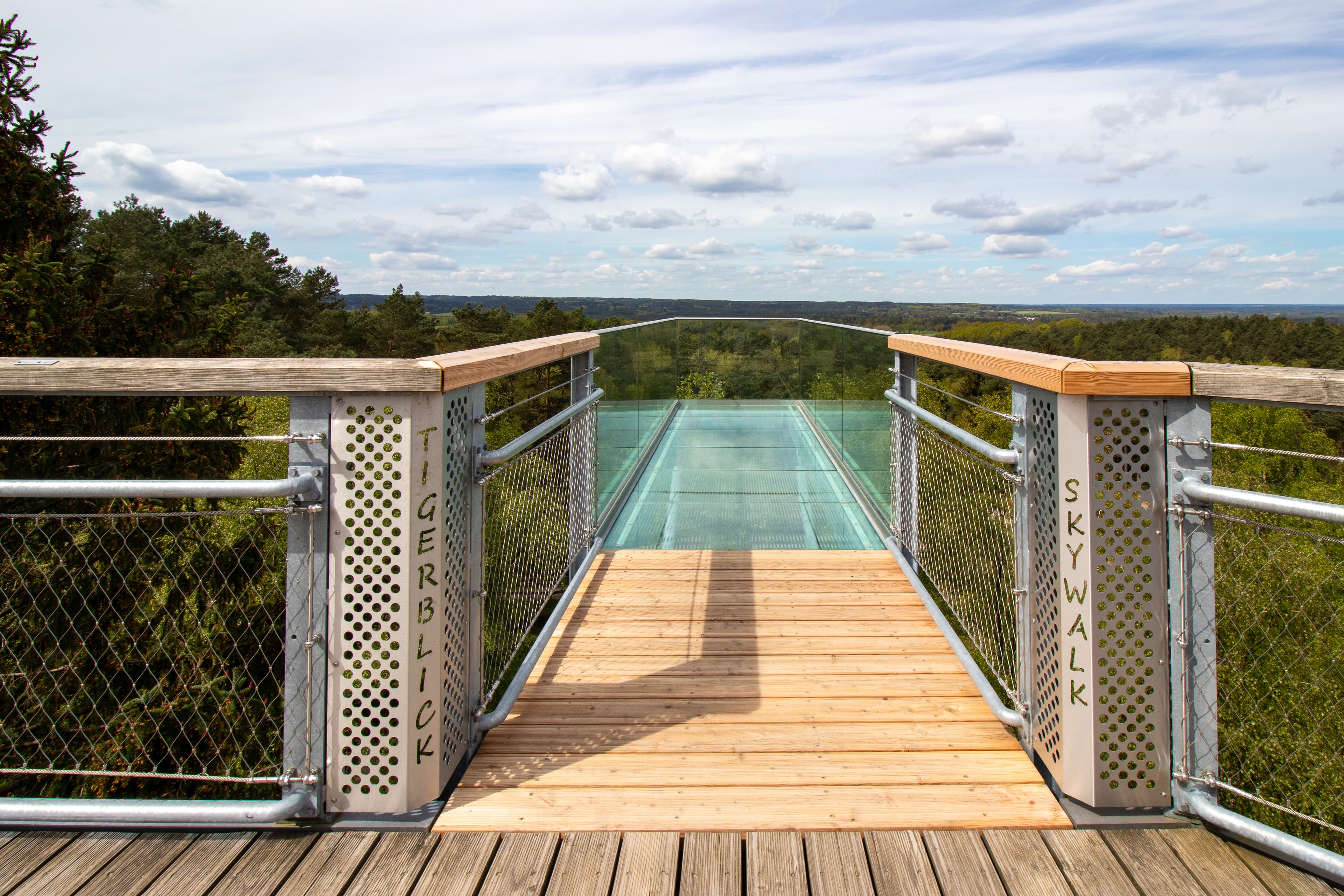 im baumwipfelpfad heide himmel gibt es einen skywalk aus glasthere is a skywalk made of glass on the heide himmel treetop walkder er en skywalk lavet af glas på heide himmel treetop walker is een glazen skywalk op de heide himmel treetop walk
