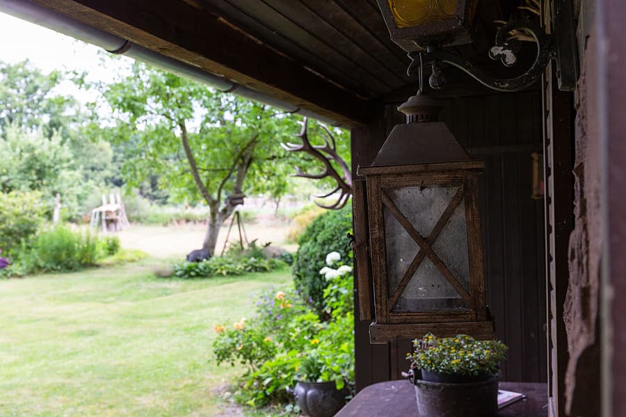 Veranda Ferienhaus Jagdhütte zum Heidebach Müden Örtze