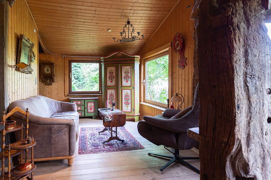 Wohnzimmer Ferienhaus Jagdhütte zum Heidebach Müden Örtze